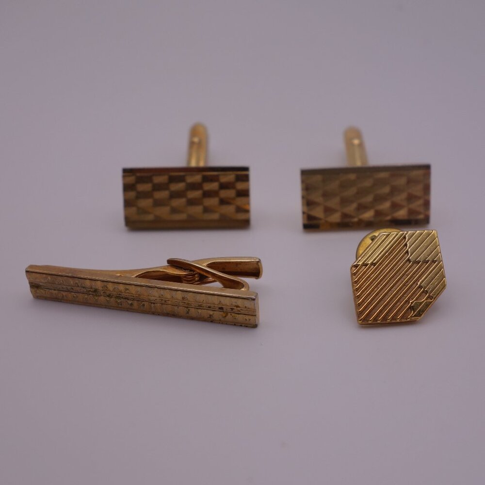 Set of Rectangle Cuff Links Tie Clip & Juniper Lacombe Altacan Ballou Reg'd Pin